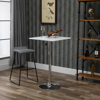 Produktbild von Bartisch höhenverstellbar Weiß, 360° drehbar, Stehtisch MDF Metall, kratzfeste Füße | 60 x 60 x 91 cm | bis 50 kg | Bistrotisch