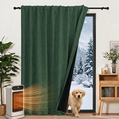 Immagine prodotto di 1 tenda termica in velluto, protezione dal freddo, con passacorda per tenda, oscurante, adatta per porte e finestre, peso 415 g/m², ideale per soggiorno e camera da letto, dimensioni 254x213 cm, colore verde