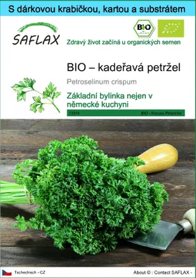 Obrázek produktu pro SAFLAX Dárková sada - BIO – kadeřavá petržel - Petroselinum crispum - 800 Semena - S dárkovou krabičkou, přepravním štítkem, dárkovou kartou a pěstebním médiem