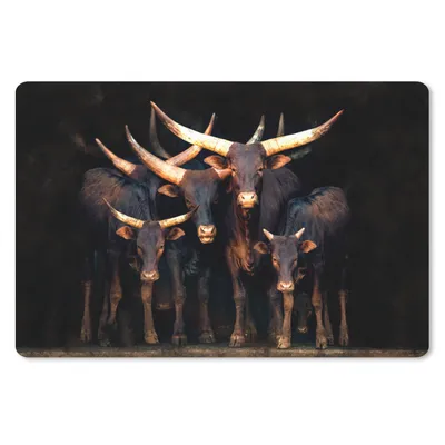 Produktbild von MuchoWow® Schreibtischunterlage Kuh - Watussie - Stier - Schwarz 60x40 cm - XXL Mauspad - Großes Mauspad