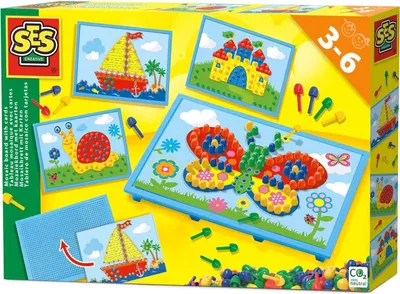 Produktbild von SES Creative 14898 Mosaikbrett mit Karten - Farbenfrohes Steckspiel für Kinder, 100 Stück(e), 3 Jahr(e), Junge/Mädchen, Kind, Gemischte Farben, Niederlande