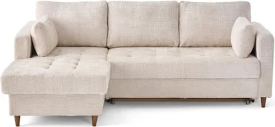 Produktbild von Lisa Design Anna - Ecksofa links 4-Sitzer Schlaffunktion und Bettkasten aus strukturiertem Samt , Beige