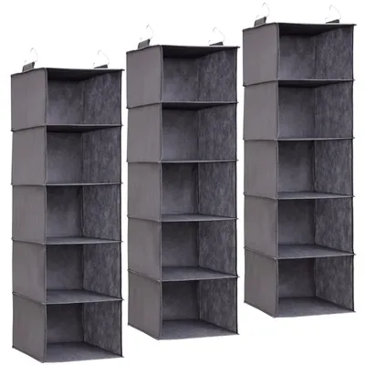 Produktbild von Hängeregal, Kleiderschrank-Organizer, Kleideraufhängungssystem, Stoffaufhängungssystem, faltbar und platzsparend mit Metallhaken, 3-teilig, grau