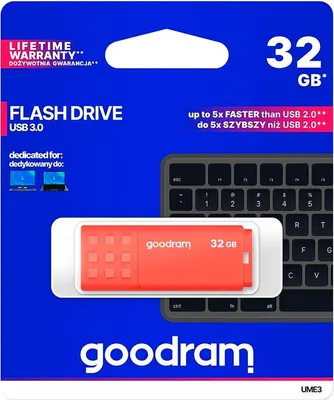 Zdjęcie produktu dla Goodram UME3, 32 GB, USB Typu-A, 3.2 Gen 1 (3.1 Gen 1), 60 MB/s, Pokrywka, Pomarańczowy