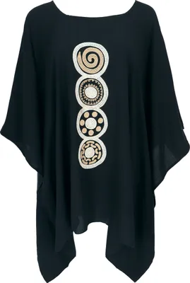 Produktbild von Besticktes Hippie Ponchokleid, Minikleid Tunika, Kaftan, Strandkleid, Maxi Größe - Schwarz, Damen, Viskose, Blusen & Tunikas