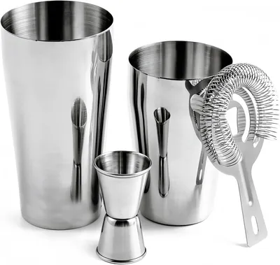 Immagine prodotto di Set di shaker Boston in acciaio inossidabile: WANDGU, capacità 450 ml + 600 ml, set per cocktail da bar - Set da 3 - Shaker per cocktail Boston in acciaio inossidabile 304