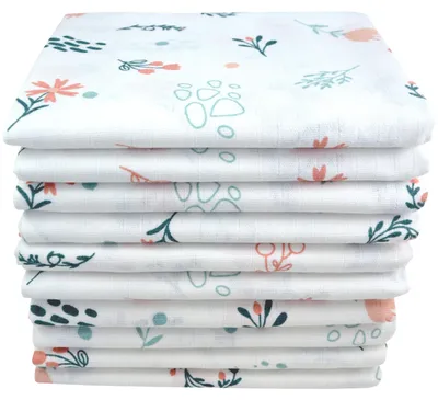 Produktbild von Mulltücher Baby 10er Set Naturmotive 80 x 70 cm – Spucktücher Mullwindeln Stoffwindeln, 100 % Baumwolle, 10 Blumen
