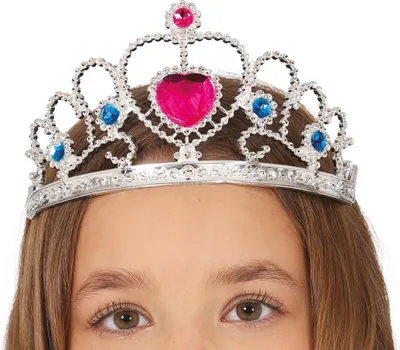 Produktbild von Prinzessin Krone Mittelalter Diadem Rosa Herz Kinder Karneval Zubehör Märchenhafte Krone Magisches Diadem Königreich Abenteuer Fantasie, Farbe: Silber