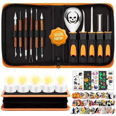 Zdjęcie produktu dla Zestaw 82 elementów do rzeźbienia dyni, idealny do dekoracji na Halloween