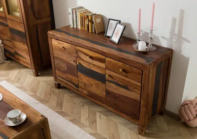 Produktbild von MASSIVMOEBEL24 Sideboard Sheesham 140x45x80 dunkelbraun lackiert ANCONA #222