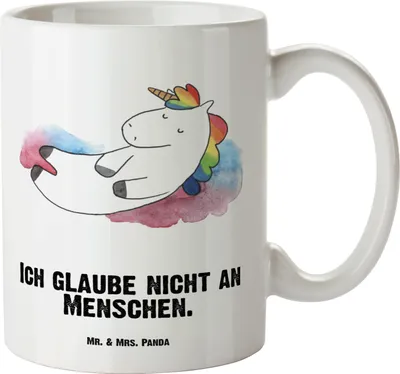 Produktbild von Mr. & Mrs. Panda Große Teetasse Einhorn Wolke 7 - Weiß - Geschenk, Haferl, Teepott, Unicorn, Pott, Deko, Einhörner, Lächeln, Lustig, Kaffeepott, Keramiktasse