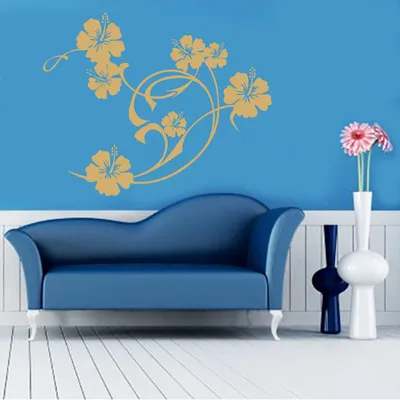 Produktbild von Wandtattoo - Wandaufkleber - Wandtattoo "Hibiskus Swirl" - 60cm x 46cm gold - Dekoration Küche Wohnzimmer Wand