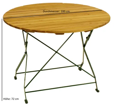 Produktbild von DEGAMO Gartentisch Klapptisch Biergartentisch BAD TÖLZ 100cm rund, Flachstahl grün + Holz Robinie