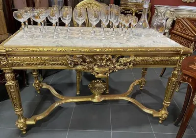 Produktbild von Casa Padrino Barock Esstisch Gold / Weiß - Rechteckiger Massivholz Esszimmertisch mit Marmorplatte - Esszimmer Möbel im Barockstil - Barock Möbel - Edel & Prunkvoll