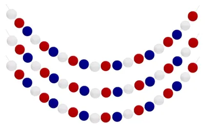 Produktbild von 3 Stück Pom Pom Girlande 2 m 20 Bälle Bunte Filzball Girlande für Wand Weihnachtsbaum Dekor Geburtstagsbanner Osterparty Dekorationen, Rot, Weiß, Blau