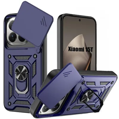 Image de Coque pour Xiaomi 15T, Protection Antichoc avec Anneau Arrière Rigide Bordure Renforcée - Bleu Marine