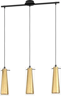 Produktbild von EGLO Hängelampe Pinto Gold, 3-flammige Pendelleuchte, Esszimmerlampe aus Metall in Schwarz und Glas in Transparent und Gold, E27 Fassung
