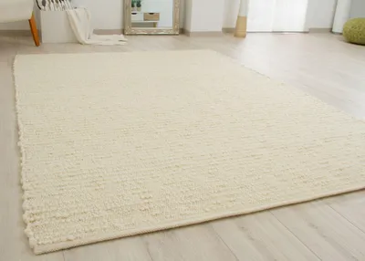 Produktbild von Steffensmeier Handweb Teppich Buchenberg | Wolle (Schurwolle), Creme, handgewebt, Größe: 170x240 cm Wohnzimmer und Schlafzimmer