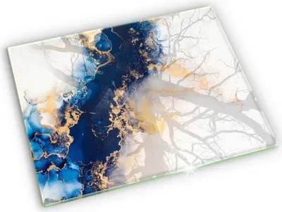Produktbild von Glasplatte für Grabkerzen Gummifüße Glas Motiv - 52x40 cm - Abstraktion mit Blau