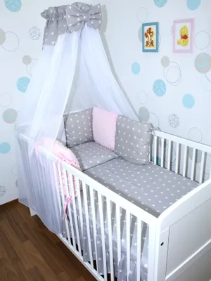 Produktbild von Baby Bettwäsche Bettset MINKY mit 6 x Kissen - 6 teilig -Nestchen Chiffon Himmel - 20. CH20