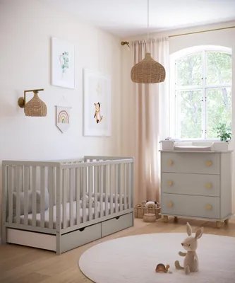 Produktbild von ZEE BAMBI Kaschmir Babybett 140x70 cm 2in1 mit 2 Schubladen Klassisches Gitterbett 3-Fach Höhenverstellbar Kinderbett mit Beißschutz