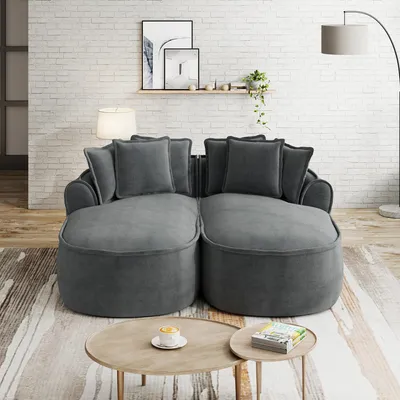 Produktbild von MODFU Multifunktionaler Schlafsofa mit linker & rechter Chaiselongue,Zweisitzer Sofa mit Armlehnen & Kissen,Loungesofa mit Rahmenlose,Chenille,Grau