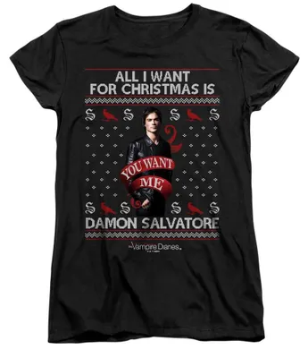 Image de T-shirt pour femmes "Vampire Diaries" - "Tout ce que je veux pour Noël", référence TV35965 (taille M), couleur noire