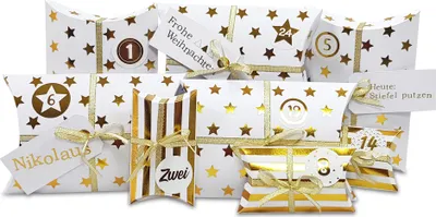 Produktbild von Frau WunderVoll® DIY Adventskalender zum Befüllen HoHoHo Metallic, weiß, gold