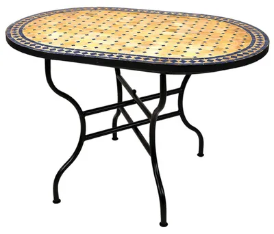 Produktbild von ORIGINAL Marokkanischer Mosaiktisch Gartentisch 100x60cm Groß eckig klappbar | Eckiger klappbarer Mosaik Esstisch Mediterran | als Klapptisch für Balkon oder Garten | Marrakesch Natur Blau 100x60cm