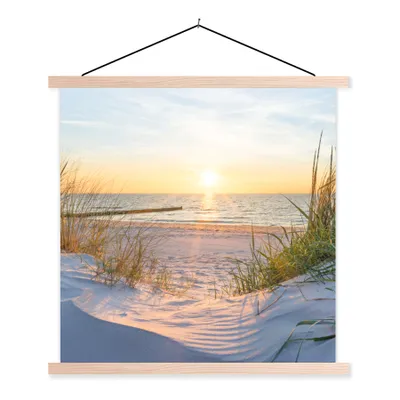 Produktbild von MuchoWow® Textilposter Strand - Sonne - Düne - Gras - Sand - Horizont 40x40 cm mit holzfarbenen Rahmen - Posterleiste