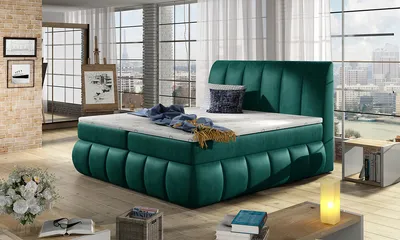 Produktbild von NABBI Gepolstert Doppelbett mit Stauraum Varesa 140 - dunkelgrün
