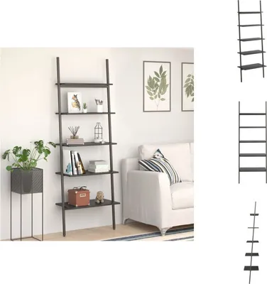 Obrázok produktu pre vidaXL Rebríkový regál s 5 policami čierny 64x34x185,5 cm - Regály a knižnice