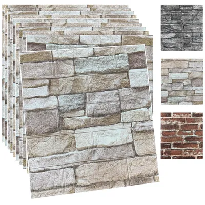 Produktbild von 3D-Selbstklebe-Wandpaneele, Schaumstoff, 3D-Ziegeltapete, selbstklebend, Kunststein, Wandpaneel, selbstklebende Tapete (20 Stück, Steinfarbe)