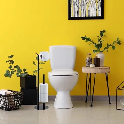Productafbeelding van Famanu toiletrolhouder, staand - Afmetingen: 62 x 20 x 175 cm - Staal - Zwart