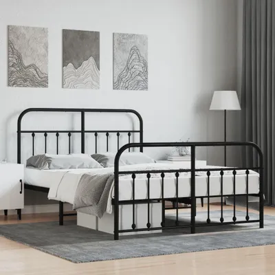 Produktbild von [Home] Bettgestell mit Kopf- und Fußteil Metall Schwarz 150x200 cm , Neue Mode 2024 im häuslichen Leben