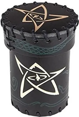 Produktbild von Würfelbecher aus Leder schwarz-grün-golden für Call of Cthulhu