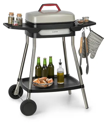 Produktbild von Klarstein Gatsby Elektrogrill Standgrill Tischgrill, Leistung: 2000 W, EasyGrill Concept, Grillfläche: 40 x 36 cm / Aluminiumdruckguss / Antihaft / Grillhaube, zwei Seitentische, beige / schwarz
