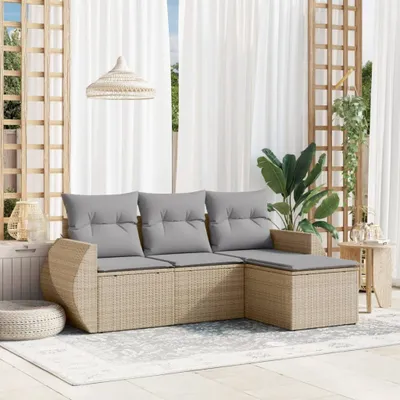 Produktbild von 4-tlg. Garten-Sofagarnitur mit Kissen Beige Poly Rattan 3221268