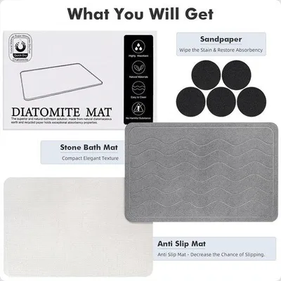 Imagen del producto de Famanu, alfombrilla de baño antideslizante de diatomeas, con diseño de piedra, de secado rápido, 60 x 39 cm, color gris oscuro, con estampado de ondas