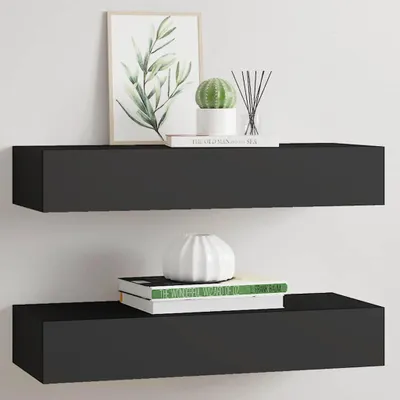 Produktbild von vidaXL Wandregale mit Schubladen 2 Stk. Schwarz 60x23,5x10 cm MDF