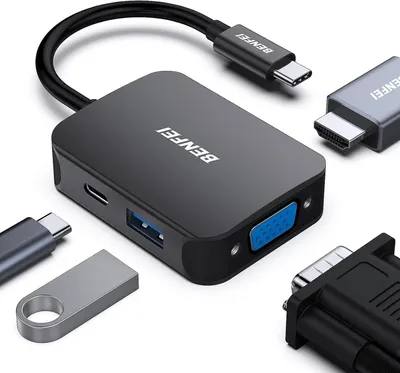 Produktbild von BENFEI USB C HUB 4in1,USB C Multiport-Adapter mit 4K HDMI/ 1080P VGA/ 5Gbps USB 3.0 Data Port/Typ C 60W Power Delivery,k