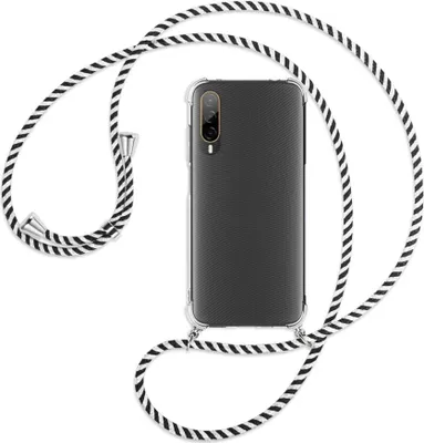 Produktbild von Handykette Backcover-Schutzhülle mit Band (Metall silberfarben) für HTC Desire 22 Pro 5G (6.6'') - schwarz/weiß gestreift