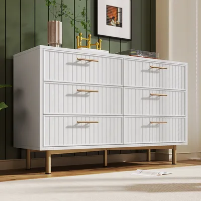 Immagine prodotto di Cassettiera Abrihome con 6 cassetti, credenza bianca, larghezza 120 cm