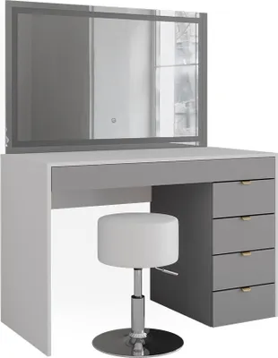 Produktbild von Schminktisch Vicco Elise Weiß/Grau/Grau 115 cm mit LED-Spiegel & Hocker, Model 41346