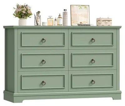 Immagine prodotto di Comodino con 6 cassetti, 120 cm, verde, effetto legno. Ideale per camera da letto o soggiorno