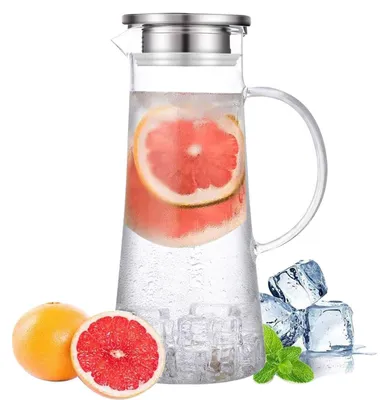 Immagine prodotto di Caraffa d'acqua in vetro resistente al calore con coperchio in acciaio inossidabile