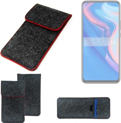 Produktbild von K-S-Trade Handy Schutz Hülle kompatibel mit Huawei P Smart Z Schutzhülle Handyhülle Filztasche Pouch Tasche Case Sleeve Filzhülle dunkelgrau roter