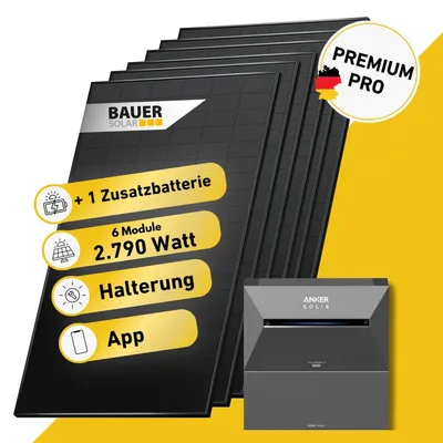 Produktbild von 2790 Watt, Bifazial Komplettset, Balkonkraftwerk, Anker SOLIX Solarbank 3 E2700 Pro, BP2700 Zusatzbatterie, Halterung Ziegeldach vertikal, Anker SOLIX Anschlusskabel 15 m