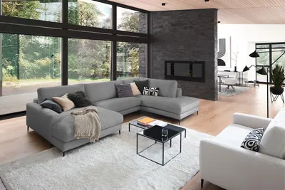 Produktbild von KAWOLA Sofa CARA Wohnlandschaft U-Form Cord grau Longchair links