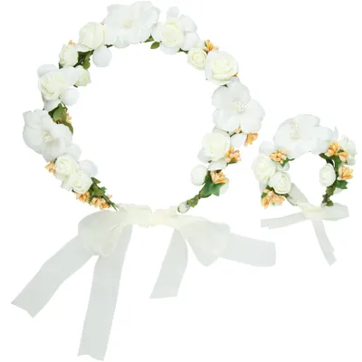 Produktbild von Blumenkranz und Armreif Hochzeit - grün/weiß